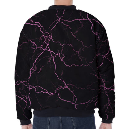 Purple Lightning Print Zip Sleeve Bomber Jacket