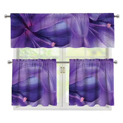 Purple Lily Flower Print 3 Piece Kitchen Curtains