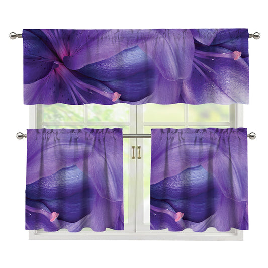 Purple Lily Flower Print 3 Piece Kitchen Curtains