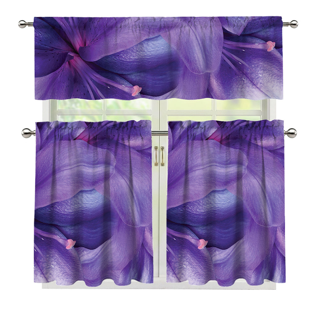 Purple Lily Flower Print 3 Piece Kitchen Curtains