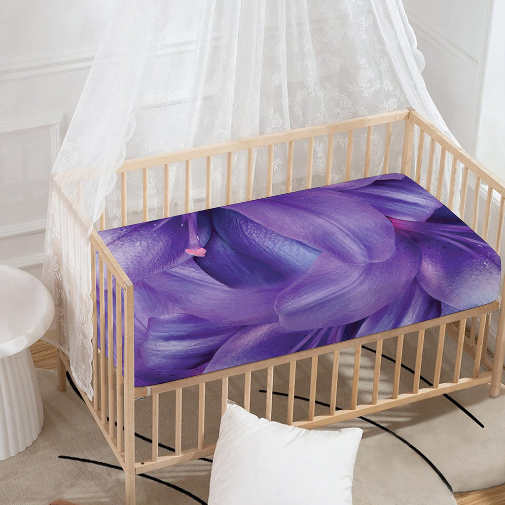 Purple Lily Flower Print Baby Crib Sheet