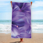 Purple Lily Flower Print Beach Towel