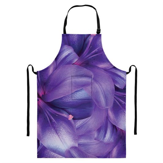 Purple Lily Flower Print Bib Apron With Pocket
