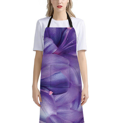 Purple Lily Flower Print Bib Apron With Pocket