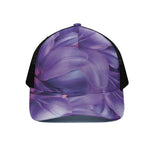 Purple Lily Flower Print Black Mesh Trucker Cap