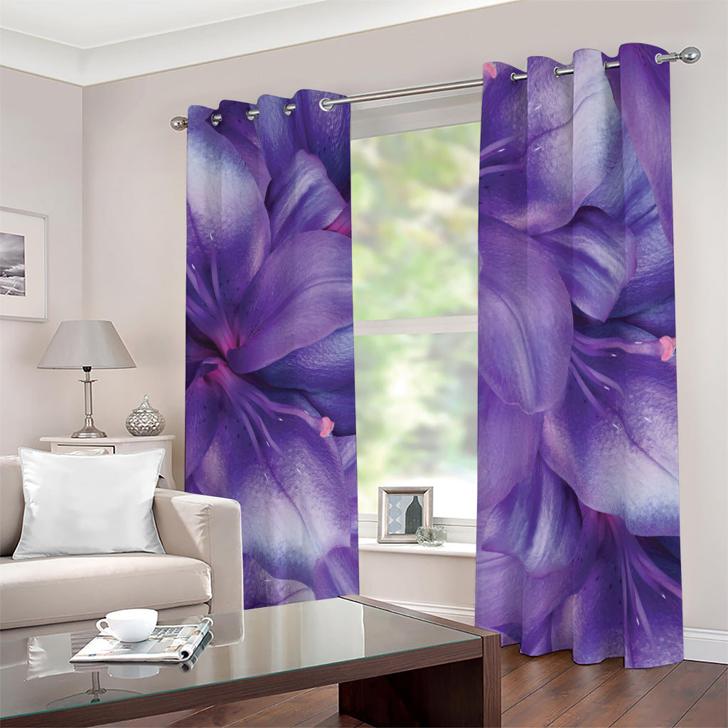 Purple Lily Flower Print Blackout Grommet Curtains