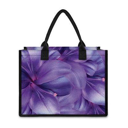 Purple Lily Flower Print Canvas Tote Bag