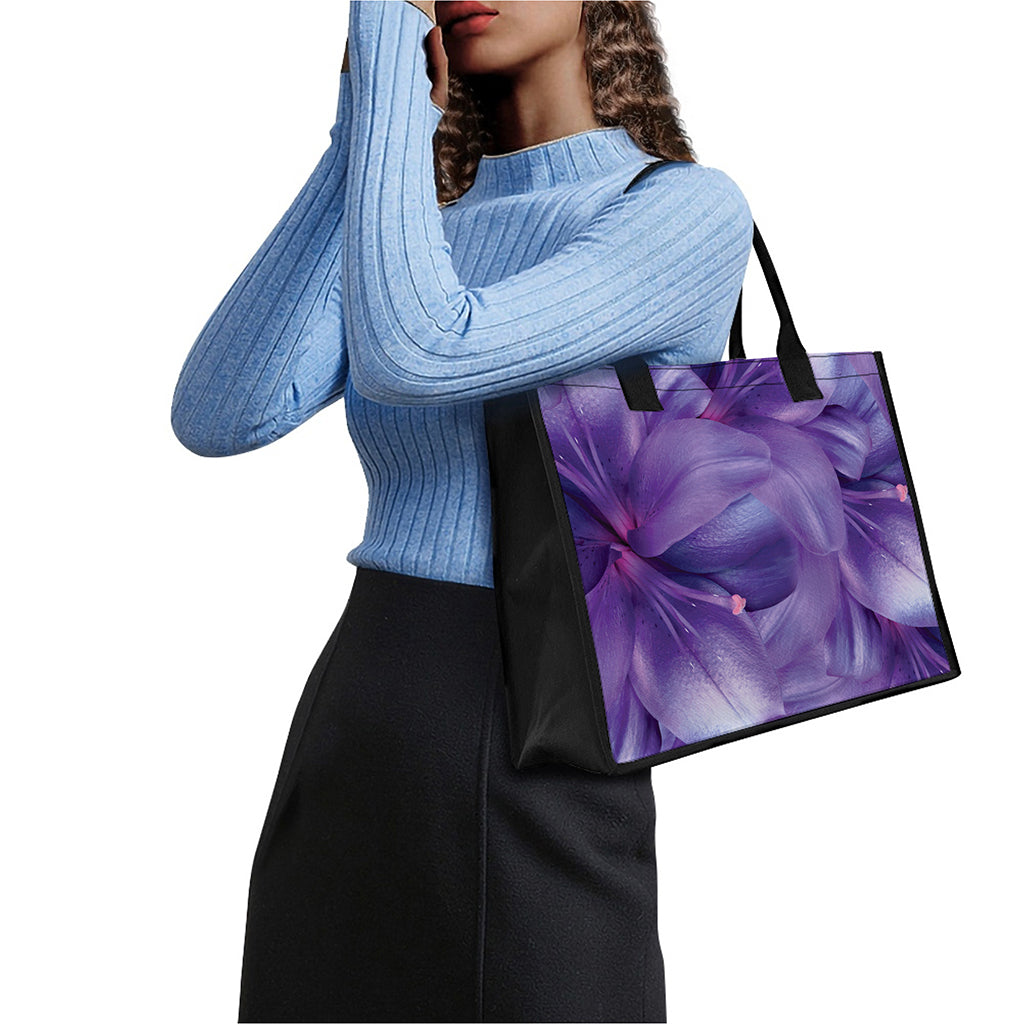 Purple Lily Flower Print Canvas Tote Bag