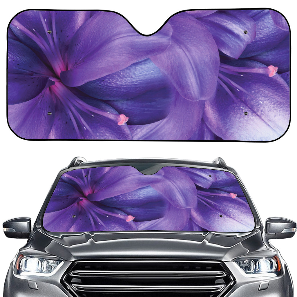 Purple Lily Flower Print Car Windshield Sun Shade