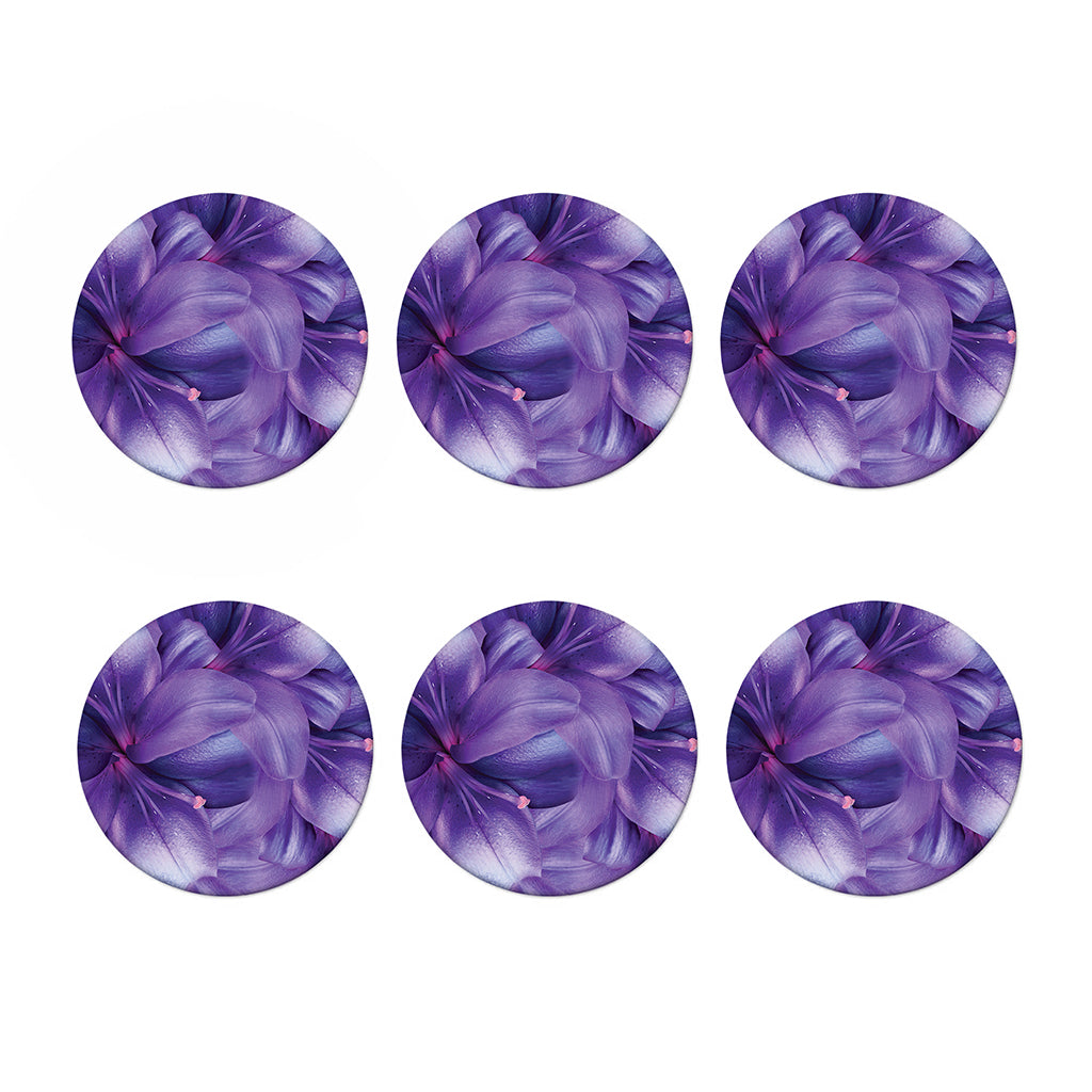 Purple Lily Flower Print Coaster Set