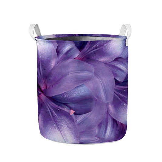 Purple Lily Flower Print Collapsible Laundry Basket