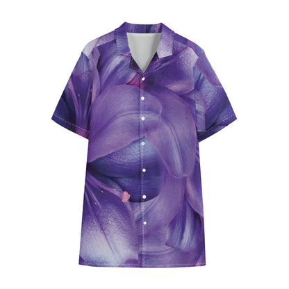 Purple Lily Flower Print Cotton Hawaiian Shirt
