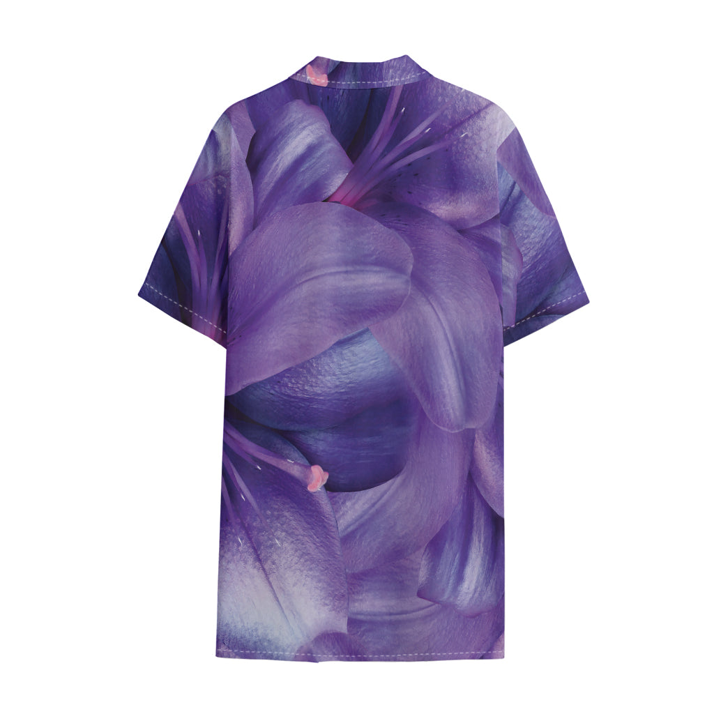 Purple Lily Flower Print Cotton Hawaiian Shirt