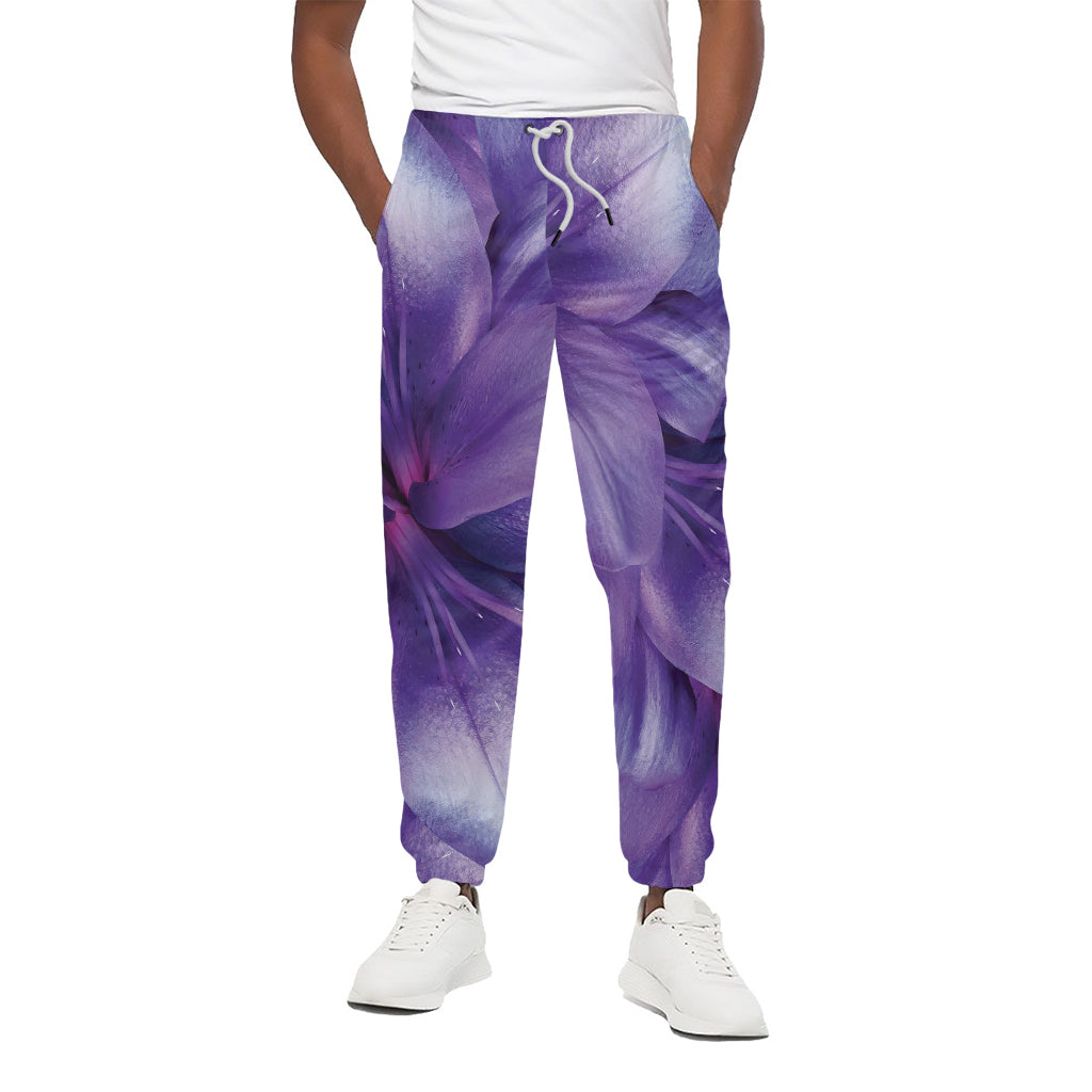 Purple Lily Flower Print Cotton Pants