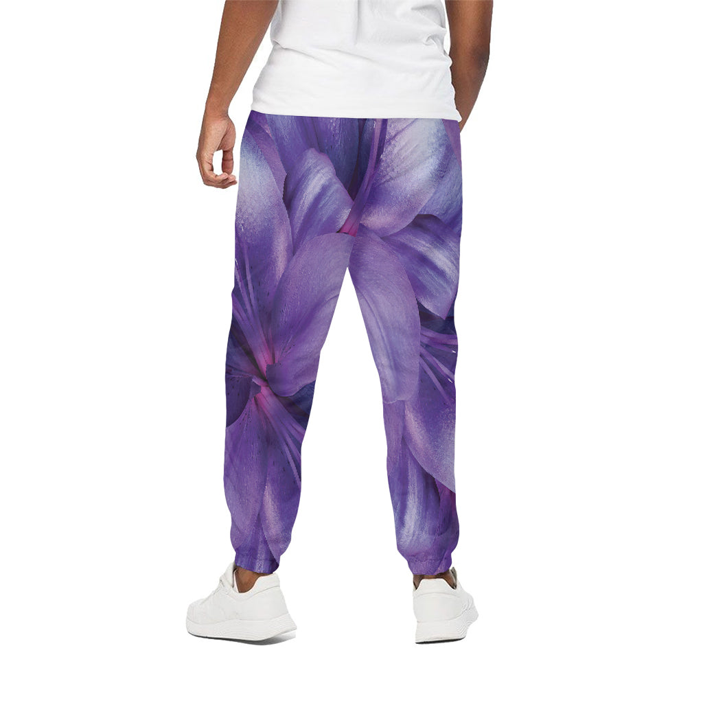 Purple Lily Flower Print Cotton Pants