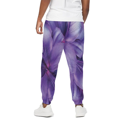 Purple Lily Flower Print Cotton Pants