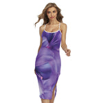 Purple Lily Flower Print Cross Back Cami Dress