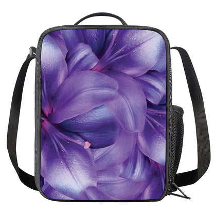 Purple Lily Flower Print Crossbody Lunch Bag