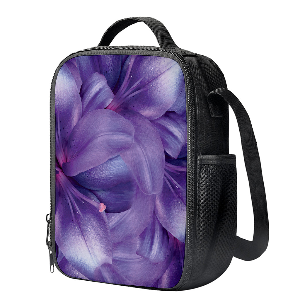 Purple Lily Flower Print Crossbody Lunch Bag