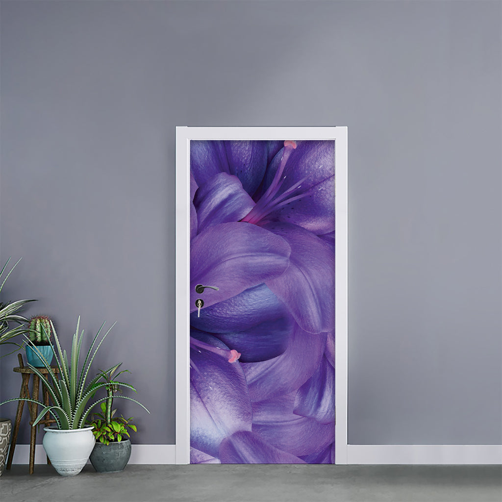 Purple Lily Flower Print Door Sticker