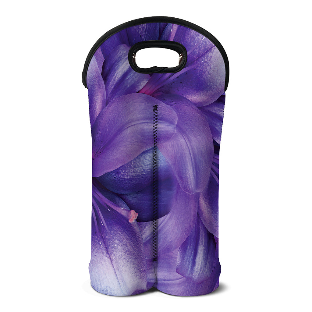 Purple Lily Flower Print Double Neoprene Wine Tote
