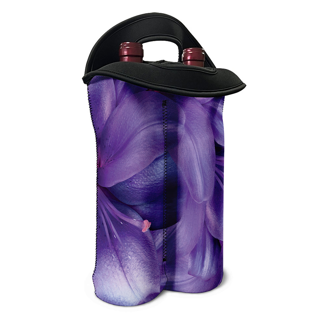 Purple Lily Flower Print Double Neoprene Wine Tote