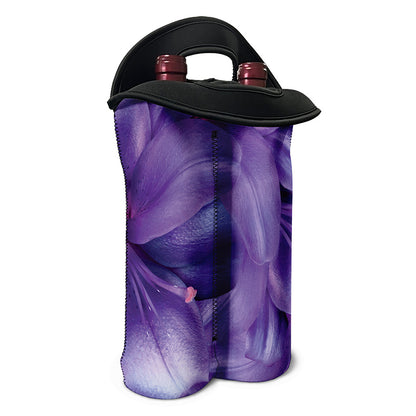 Purple Lily Flower Print Double Neoprene Wine Tote
