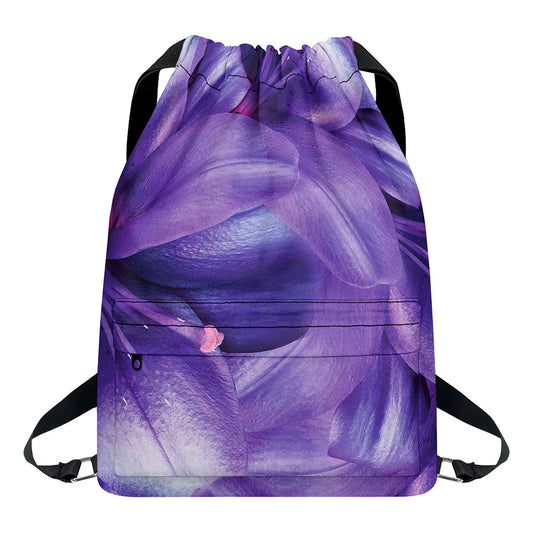 Purple Lily Flower Print Drawstring Backpack