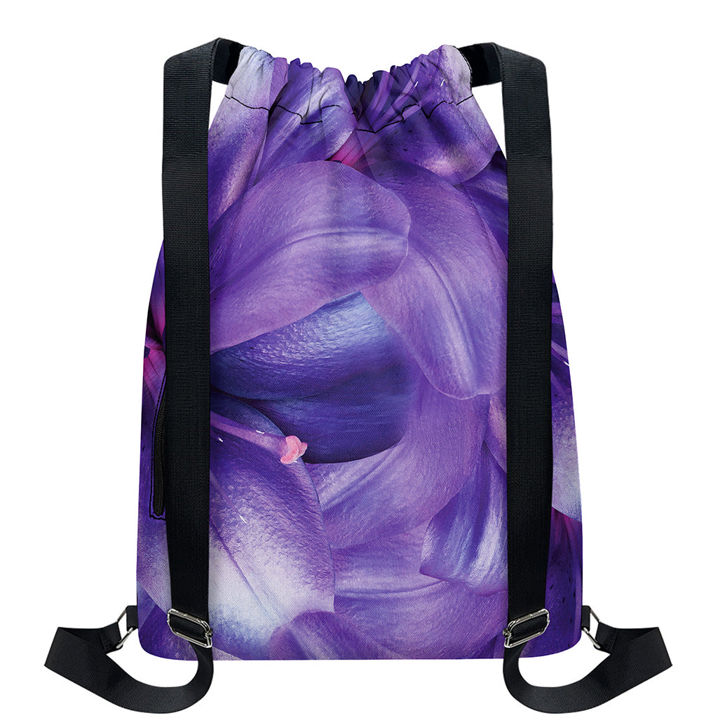 Purple Lily Flower Print Drawstring Backpack