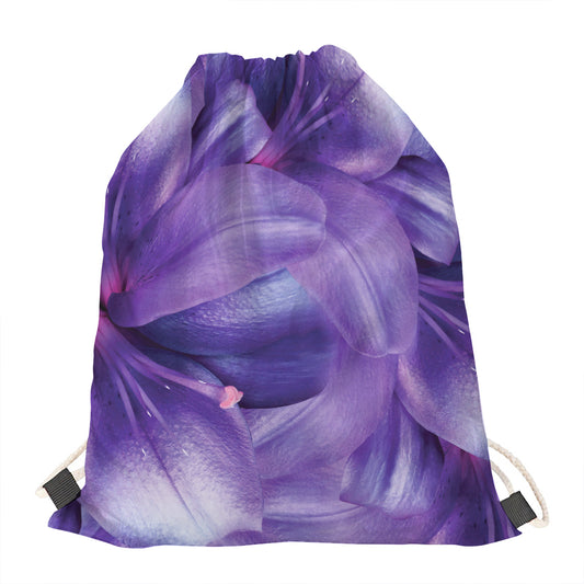 Purple Lily Flower Print Drawstring Bag