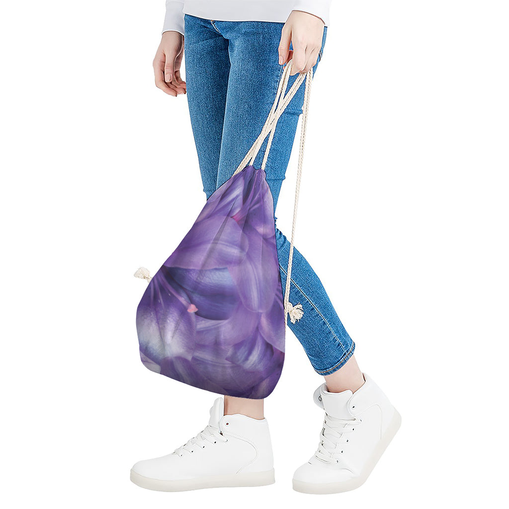 Purple Lily Flower Print Drawstring Bag