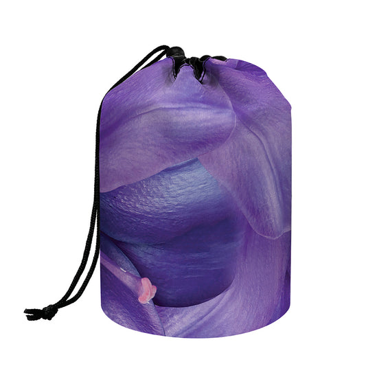 Purple Lily Flower Print Drawstring Makeup Bag