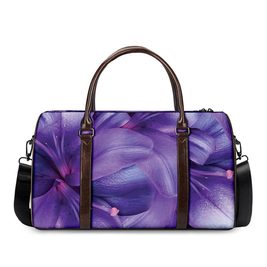 Purple Lily Flower Print Duffle Bag