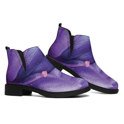 Purple Lily Flower Print Flat Ankle Boots