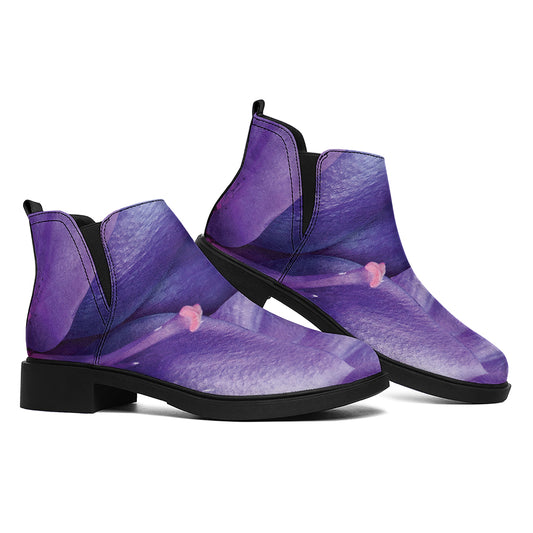 Purple Lily Flower Print Flat Ankle Boots