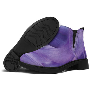 Purple Lily Flower Print Flat Ankle Boots