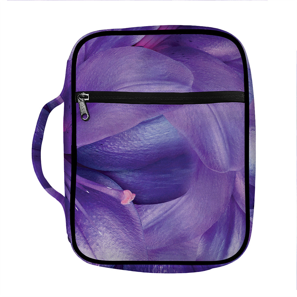 Purple Lily Flower Print Front Pocket Bible Bag