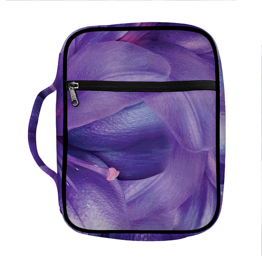 Purple Lily Flower Print Front Pocket Bible Bag