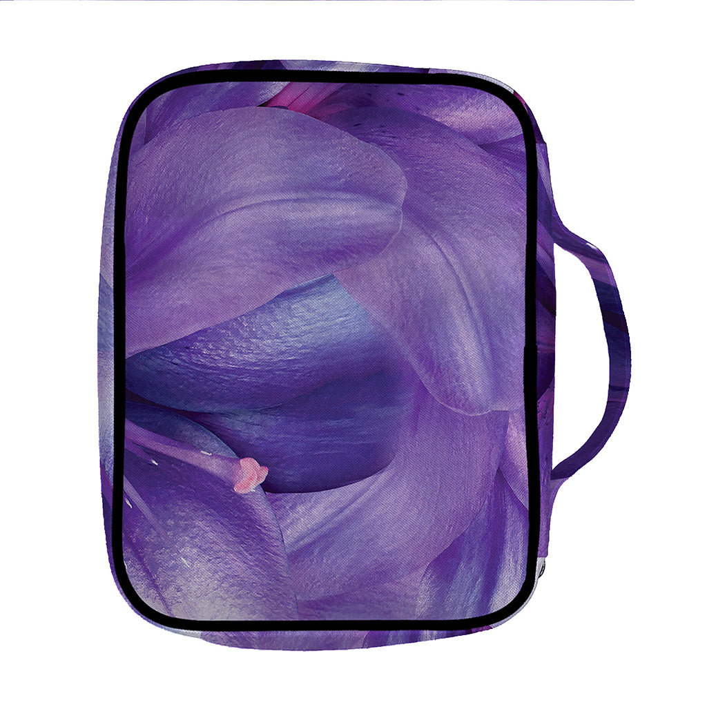 Purple Lily Flower Print Front Pocket Bible Bag