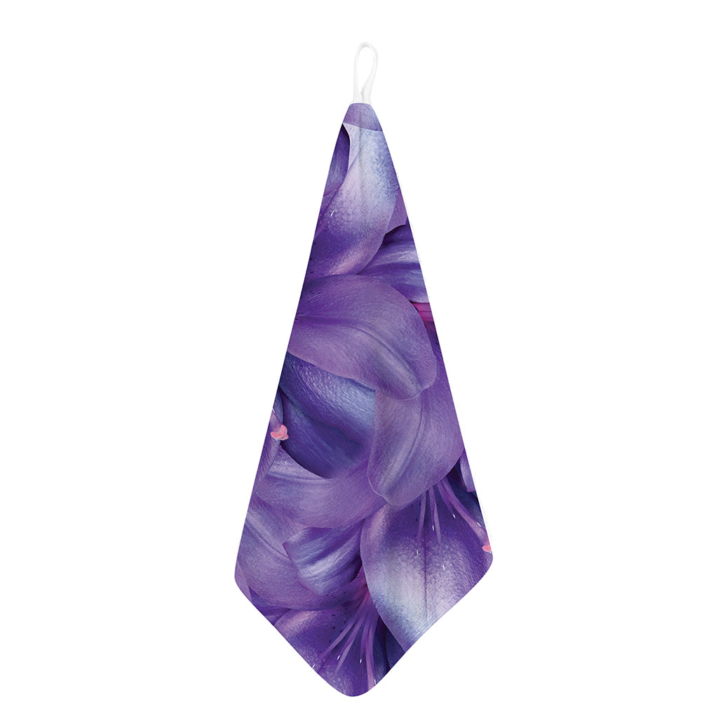 Purple Lily Flower Print Hand Towel