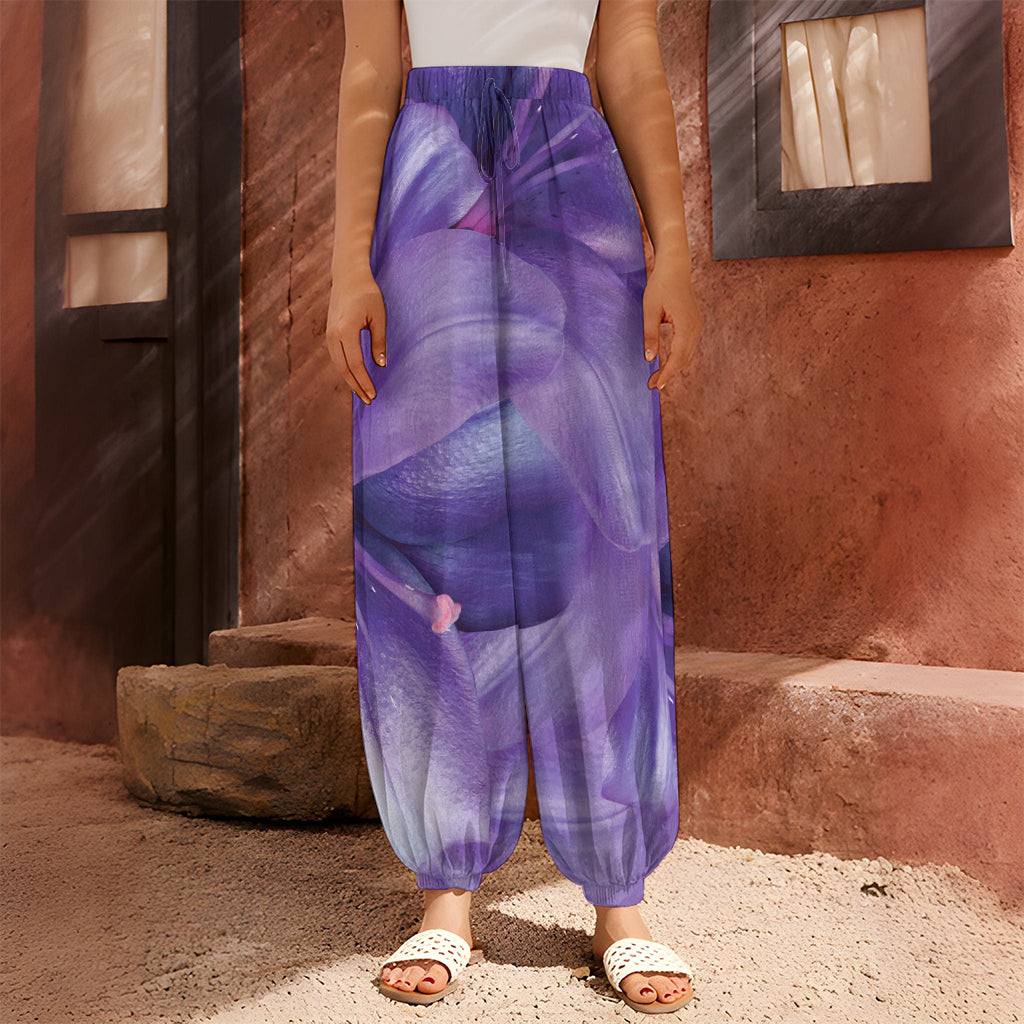 Purple Lily Flower Print Harem Pants