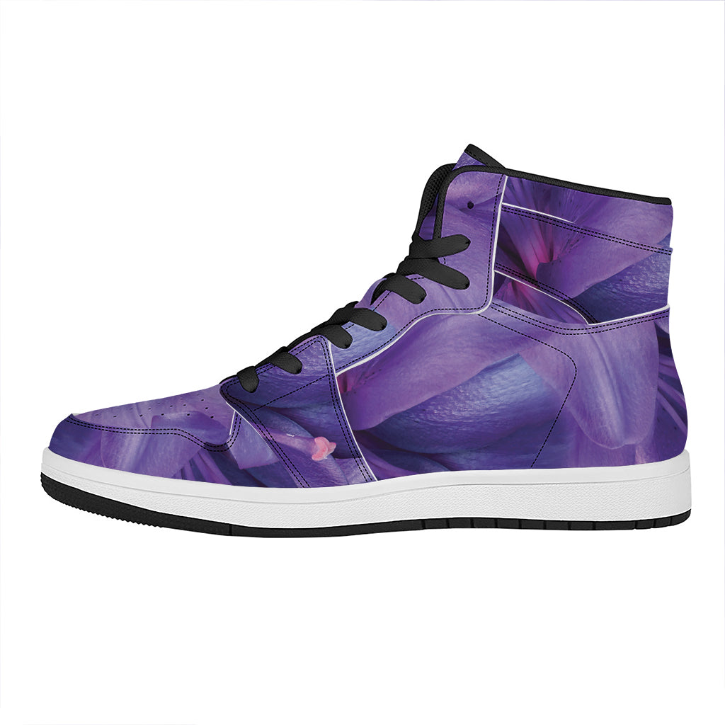 Purple Lily Flower Print High Top Leather Sneakers