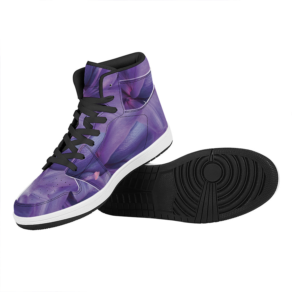 Purple Lily Flower Print High Top Leather Sneakers