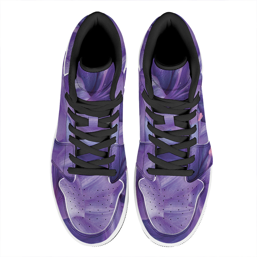 Purple Lily Flower Print High Top Leather Sneakers