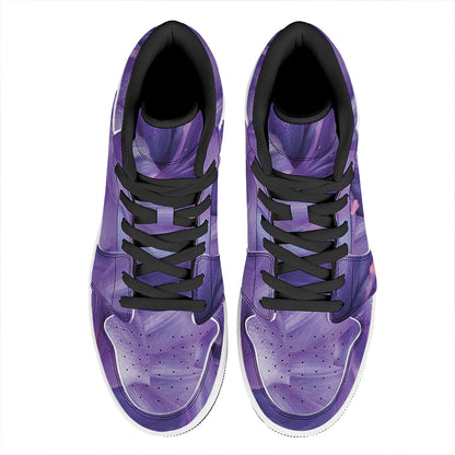Purple Lily Flower Print High Top Leather Sneakers
