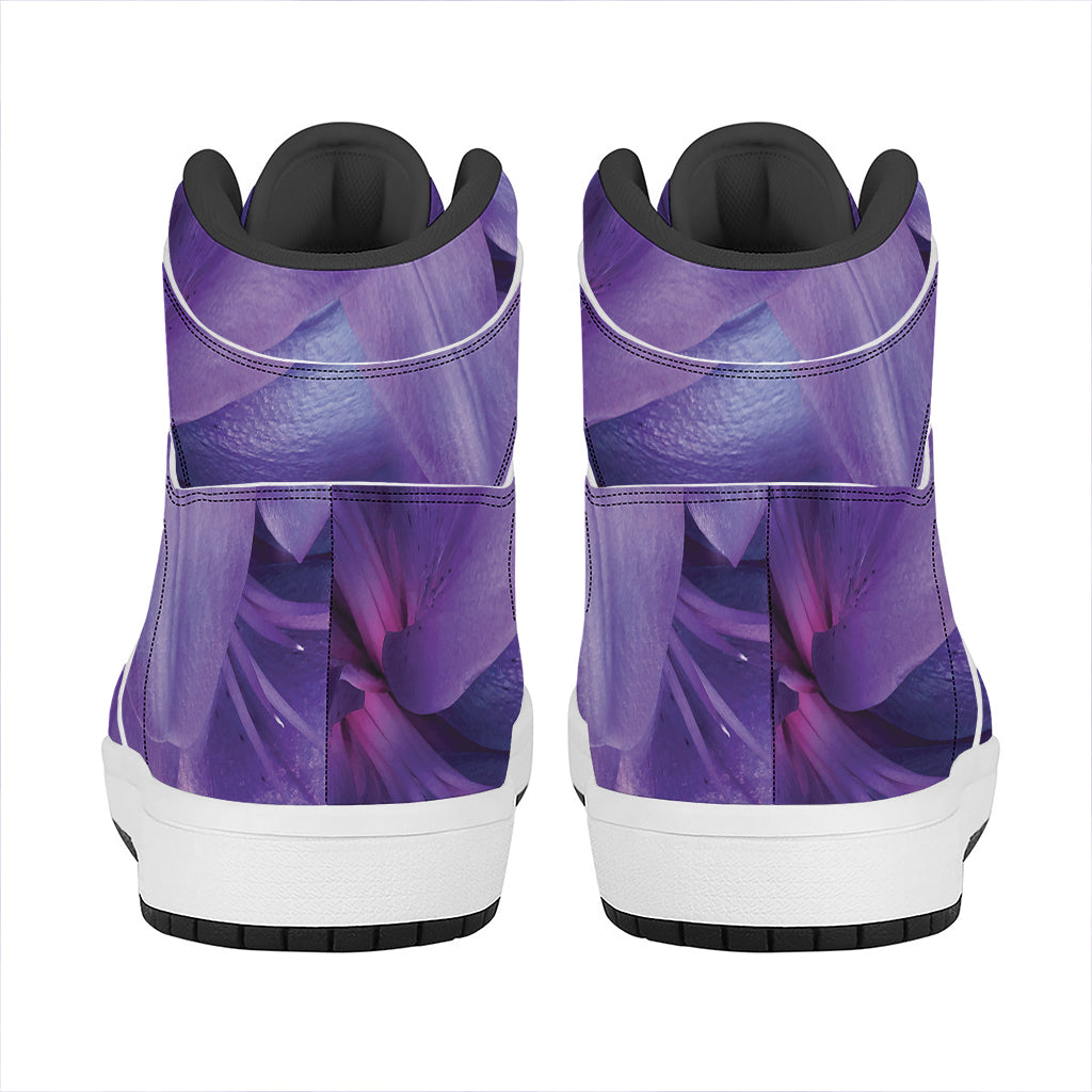 Purple Lily Flower Print High Top Leather Sneakers