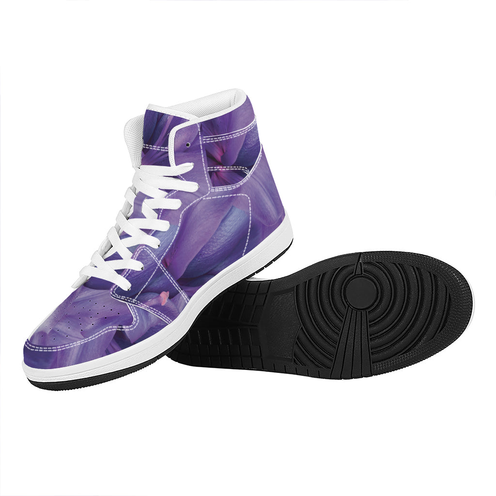 Purple Lily Flower Print High Top Leather Sneakers