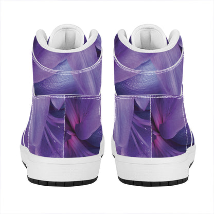 Purple Lily Flower Print High Top Leather Sneakers