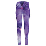 Purple Lily Flower Print High-Waisted Pocket Leggings