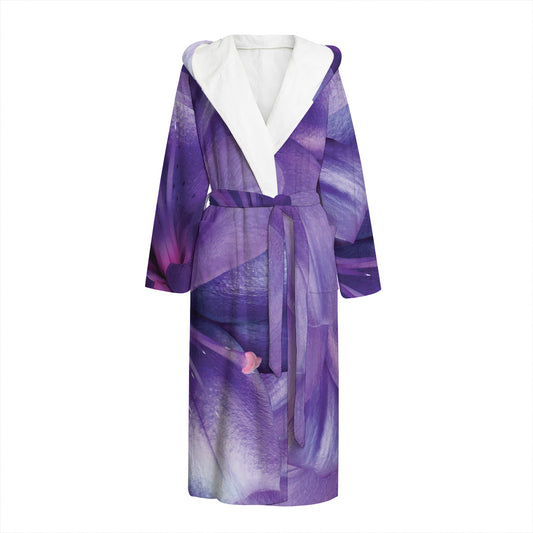 Purple Lily Flower Print Hooded Bathrobe